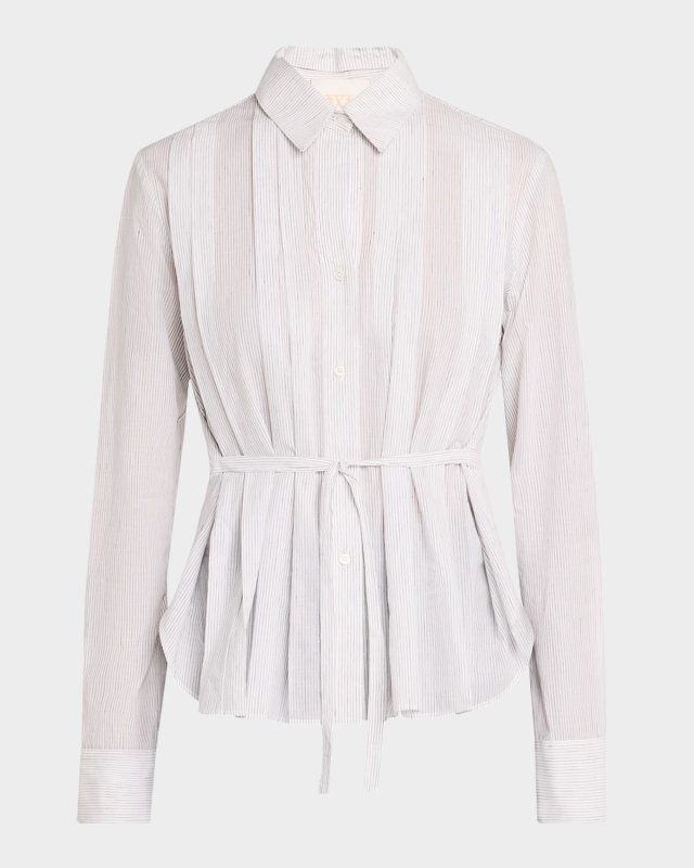 Francesca Belted Striped Button-Front Shirt